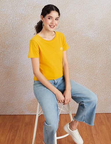 Image of Amazon Brand - Symbol Women Cotton Stretch Regular Fit Round Neck Half Sleeve T-Shirt (Available in Plus Sizes)