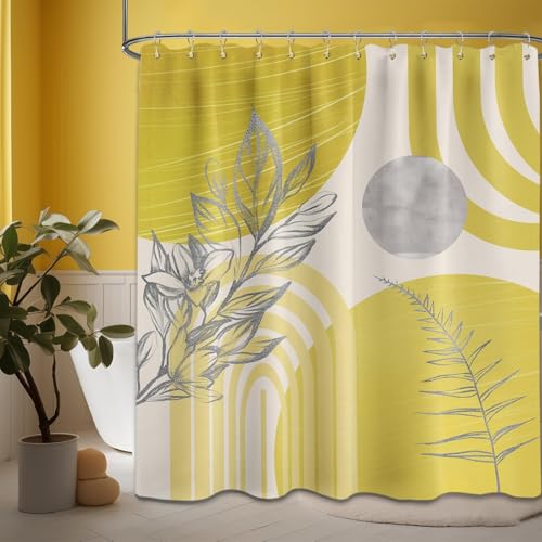 QGHOT Mustard Yellow Shower Curtain, 72x72 in, Mid Century Modern