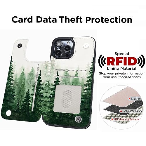Image of uCOLOR Compatible with iPhone 12 /12 Pro 6.1 Inch Wallet Case with Card Holder, Folio Flip PU Leather Kickstand Card Slots Design Case, Double Magnetic Clasp and RFID Blocking Cover 6.1 inch(Green Forest)
