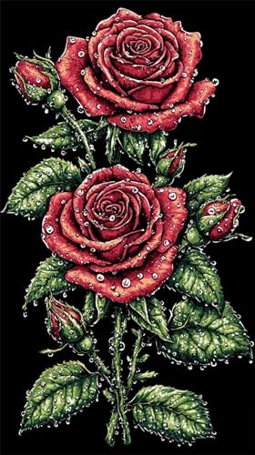 DIY 5D Adultos y principiantes Diamante Pintura Arts Taladro Completo Kits Diamond Painting Gota De Agua De Rosa Roja Imagen Pintura Para Decoración Pared Hogar Taladro Cuadrado 20x35cm AD2607