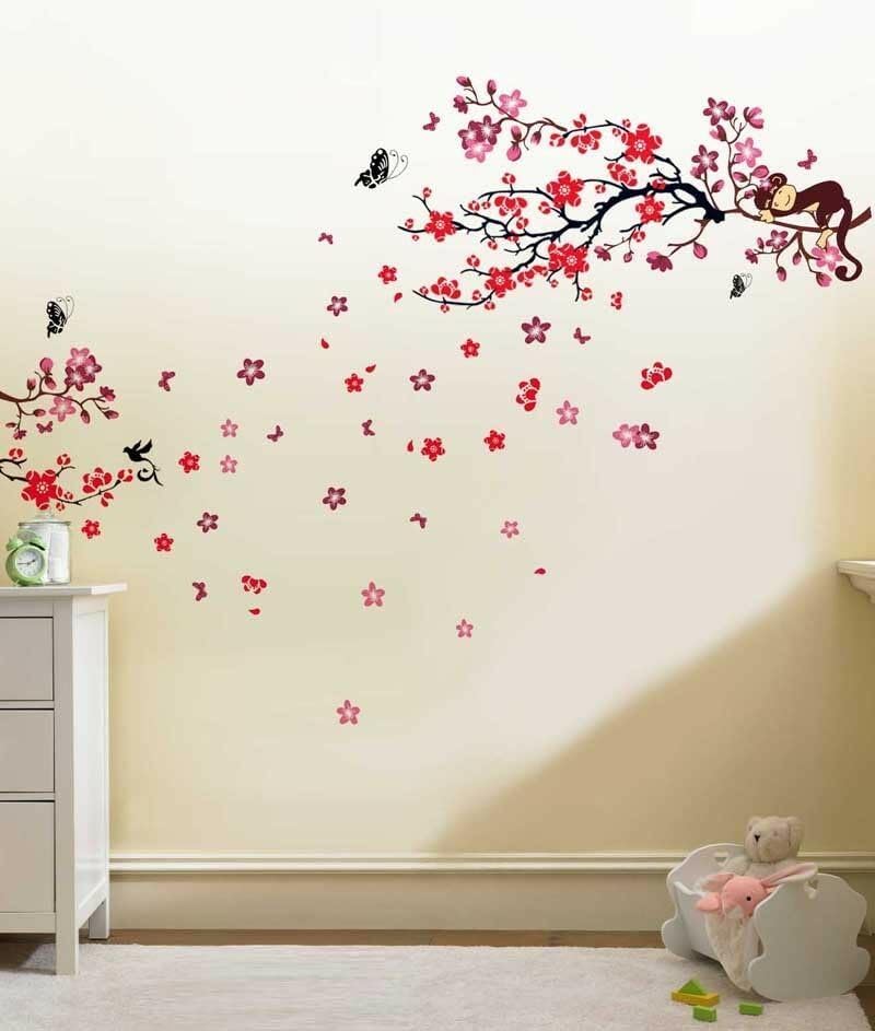 Walplus (TM) Wall Stickers Combo Pink Monkey Tree Plus Red Blossom - Home Decoration, 190cm x 140cm, PVC, Removable, Self-Adhesive, Multi-Color