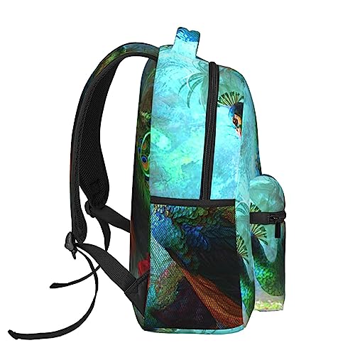 Sac à dos d'école avec fermeture éclair résistante motif paon - 3