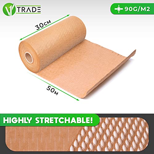 V1 Trade Verpackungspapier Rolle 30cm x 50m - Braunes Wabenpapier - Kraftpapier Rolle - Öko Packpapier - Wellpappe 90g/m2 - Verpackungsmaterial Papier - Füllmaterial Verpackung - Polsterpapier
