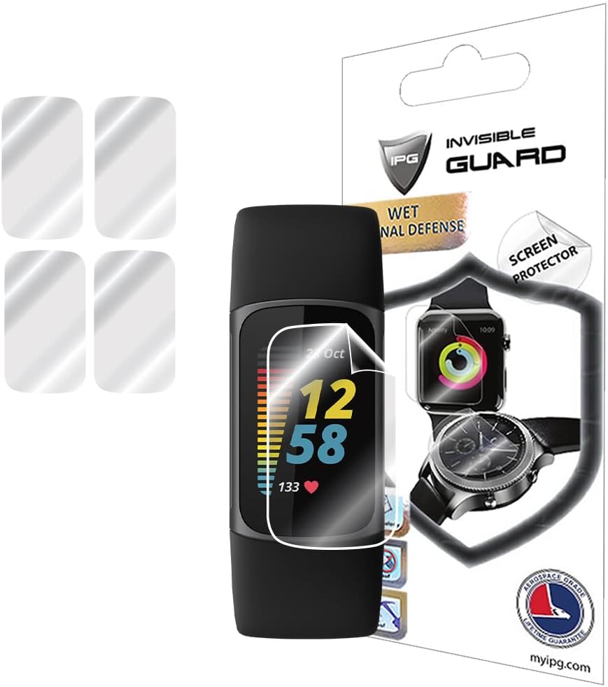 IPG for Fitbit Charge 6-5 Fitness Health Tracker Screen Protector (4 Units) Invisible Ultra HD Clear Film Anti Scratch Guard-Smooth/Self-Healing/Bubble -Free for Charge 5