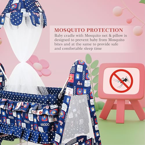 Image of New Born Baby Soft Seat Cradle with Swing and Mosquito Net, Four Wheels with Brake Lock for Swing Cradle /Jhula /Palna /Bed /Baby Safe for 0-2 Years (Dark Blue)