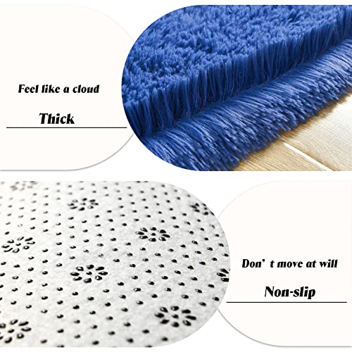 Rtizon Soft Shag Runner Rug For Bedroom, 2X6 Feet Fluffy Rugs With Non-Slip Bottom For Hallway Bedside Living Room Dorm, Furry Area Rug For Indoor Home Decor, Navy Blue #TOP3