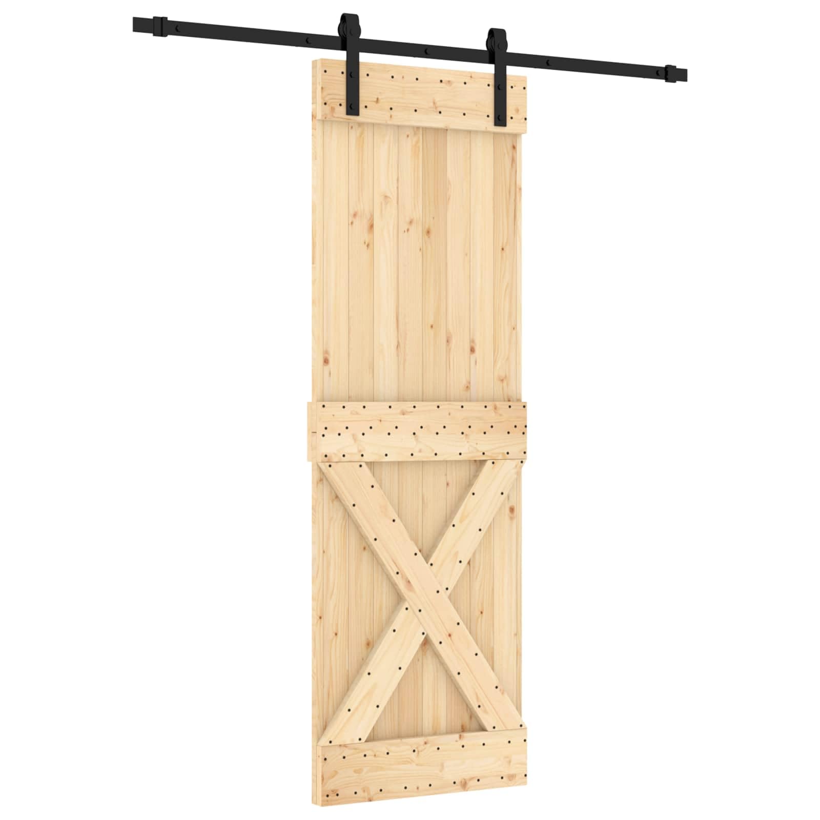 Puerta corredera madera de pino natural y negro 70 x 210 cm