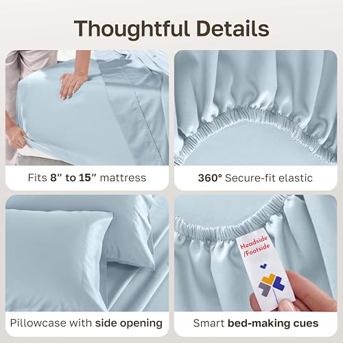 Image of California Design Den 500TC 100% Cotton Twin Sheets Set, Blue(Grey-Tone) | Good Housekeeping Seal, OEKO-TEX Certified, Silky-Soft Sateen Weave, 3pc Set, 15 inch Deep Pockets, For Hot Sleepers, All-Season