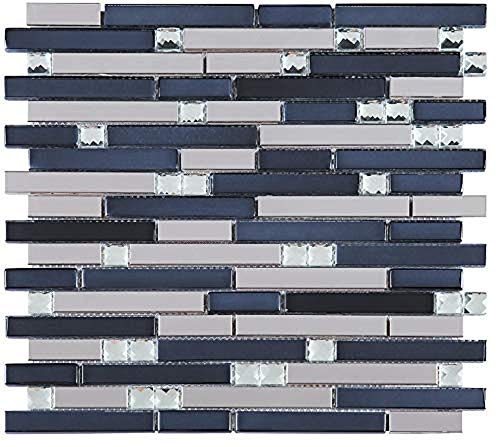 Silver Stainless Steel and Glass Diamond Mosaic Tile Black Silver Mix Backsplash Wall Accent Bathroom Kitchen Fireplace Tile 1 Sheet Easy Install