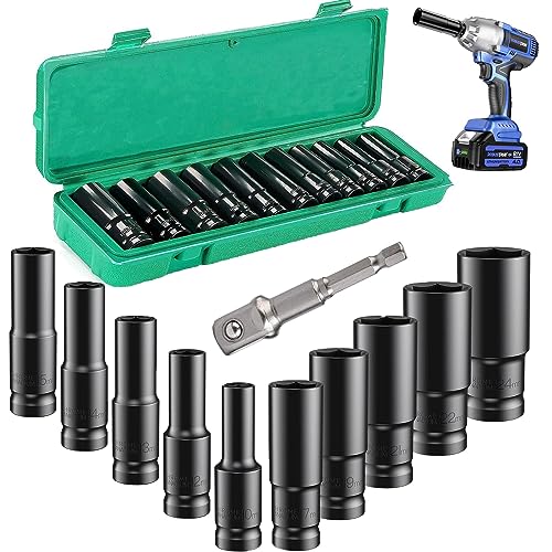 Deep Impact Socket Set,11Pcs 1/2" Socket Sets 10-24mm with Driver Socket Extension and Plastic Storage Box for Automotive Home DIY Repair (11Pcs) 1 Deep Impact Socket Set,11Pcs 1/2" Socket Sets 10-24mm with Driver Socket Extension and Plastic Storage Box for Automotive Home DIY Repair (11Pcs)