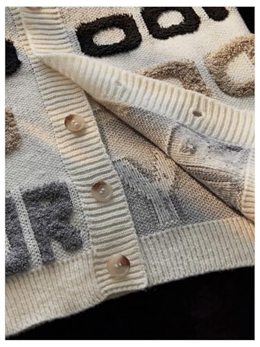 Men's Graphic Cardigan Sweater Y2K Button Down Cardigan Long Sleeve V Neck Knit Sweater3