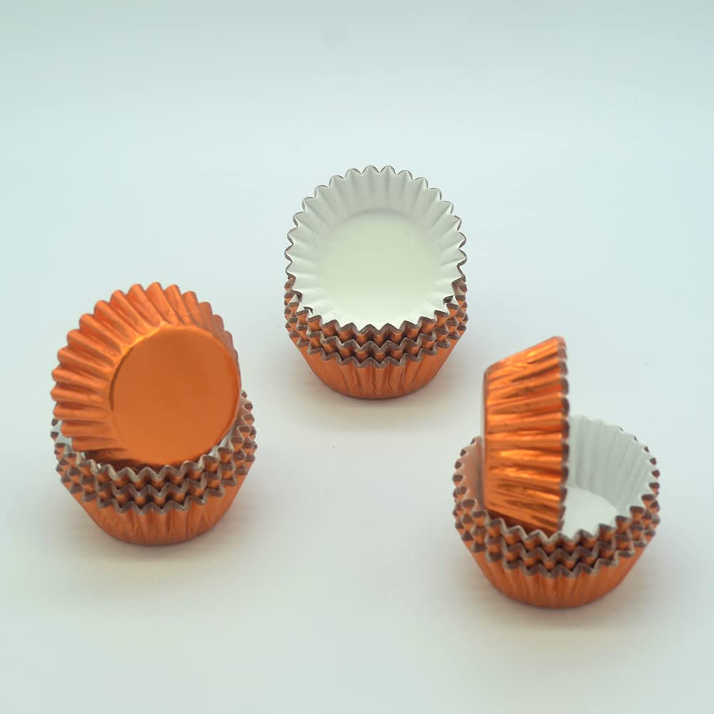 Moldes de papel de aluminio naranja para cupcakes, mini tazas de papel para hornear, para fiestas, cumpleaños y más, 240 unidades