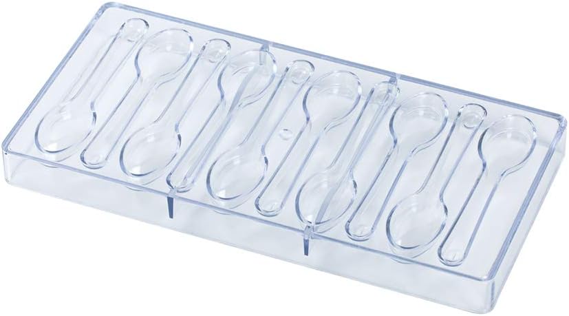 Pastry Tek 10.8 x 5.3 Inch Spoon Molds, 10 Spoon Chocolate Spoon Molds - 10 Cavities, Freezer-Safe, Clear Polycarbonate Candy Spoon Molds, Easy Release, Food Grade