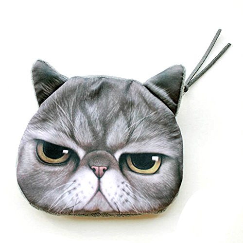 HuaYang Fantastic Cartoon Cat Head Shape Wallet Coins Purse Holder Pouch(Dark Grey Meow)