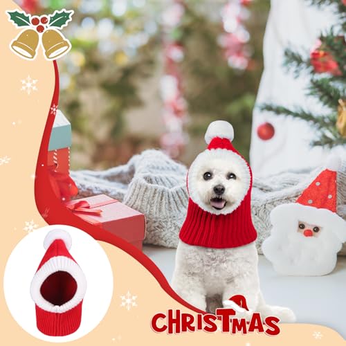 NACOCO Christmas Dog Hat Crocheted Snood Funny Pet Cap with Pompon Red Green Warm Winter Dog Hat Knit Snood Headwear for Pets & Women & Men (Red, S) - Thumbnail 6