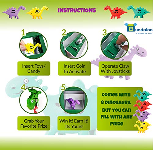 Bundaloo Claw Machine Arcade Game Candy Grabber & Prize Dispenser Vending Toy for Kids with Lights Sound & Mini Dinosaurs (Green Dinosaur) - Thumbnail 5