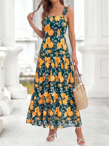 Image of BTFBM Dresses for Women Summer 2026 Formal Sleeveless Smocked Floral Long Wedding Guest Dress Party Spring