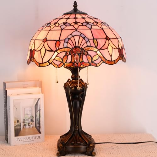 Image of 16Inch Tiffany Stained Glass Lamp Shade Replacement Only(Pink Baroque) | Fit For Table Lamps FLoor Lamp Ceiling Fixture Pendant Hanging Light Home Office Decoration