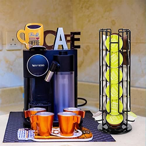 Vinsani 24 Coffee Pod Holder - 360° Rotating Tower Coffee Pods Storage Rack Stand Suitable for Dolce Gusto Coffee Capsules  Non-Slip Surface  Sleek Black Finish