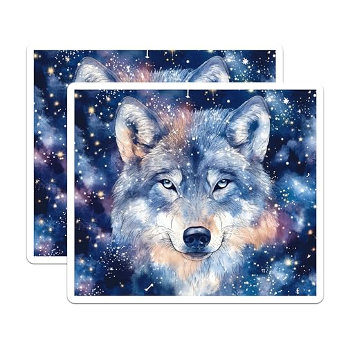 (2 Pack) Cosmic Wolf Head Magnets - Watercolor Animal Art - Starry Galaxy Decor - Mystical Wildlife Kitchen Decor - 5" - Durable Magnet - Made in USA - MAG38758