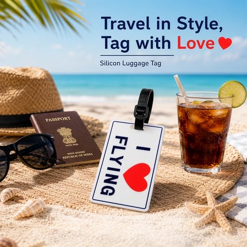 Image of Storite Pack of 2 Luggage Tags with Black Silicon Strap (White & Red)