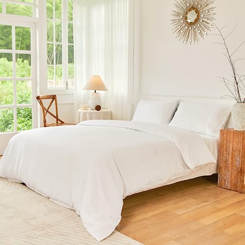 Cebihy Luxurious 100% Linen Duvet Cover Set King 3 Pieces, French Linen From Normandy, Soft Breathable French Flax Linen Bedding Set - 1 Duvet Cover 90"X 104", 2 Pillowcases 20"X 40", White #TOP4