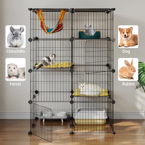 Oneluck Gaiolas grandes para gatos de 4 camadas de 47,2 polegadas DIY cercadinho de metal destacável