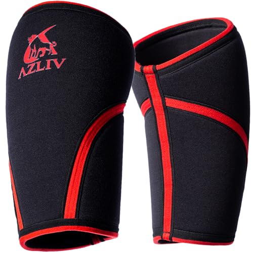 AZLIV (アズリブ) ニースリーブ 7mm 【高重量を支える王道モデル】 ニーサポーター 膝サポーター 筋トレ 筋力トレーニング スクワット ウエイトトレーニング ジム (赤, S)