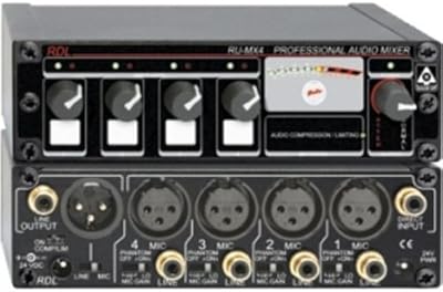 RDL RU MX4 MicLine Mixer 4 CH with Expansion Capability, Switchable 24V Phantom for Each Input - Power Supply Included