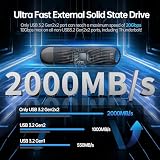 Dysk SSD zewnętrzny SSK 2TB USB C do 2000 MB/s, przenośny dysk SSD USB 3.2 Gen 2X2 Memory Stick, zewnętrzne dyski półprzewodnikowe o bardzo niskim poborze mocy