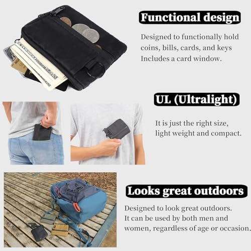 Shoebill Compact Outdoor Wallet with ID Window & Carabiner Lanyard – X-PAC, Water Repellent, Zippered, Lightweight(Yellow)3