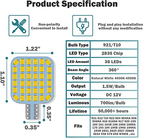image for Xishwon 10PCS T10 921 922 912 194 RV Interior LED Light Bulbs, Super B