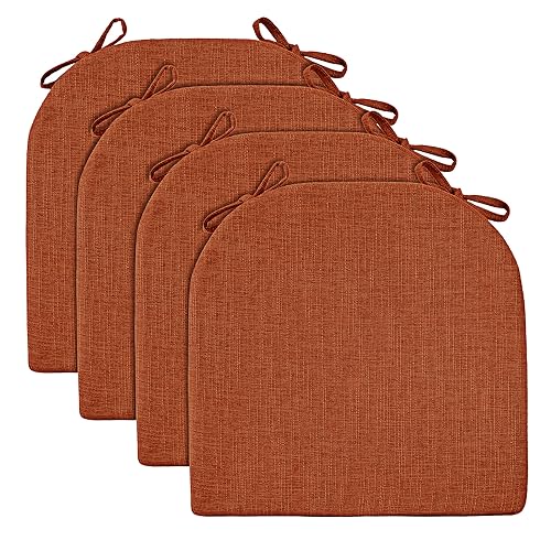 Image of Wellsin Chair Cushions for Dining Chairs 4 Pack - Kitchen Chair Cushions with Ties and Non-Slip Backing - Dining Chair Pads 16 inchX16 inchX2 inch, Orange