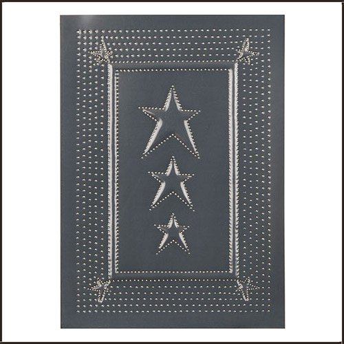Irvin's Tinware Punched Tin Cabinet Panel Insert, Embossed Star Design, Country Tin Pewter Finish