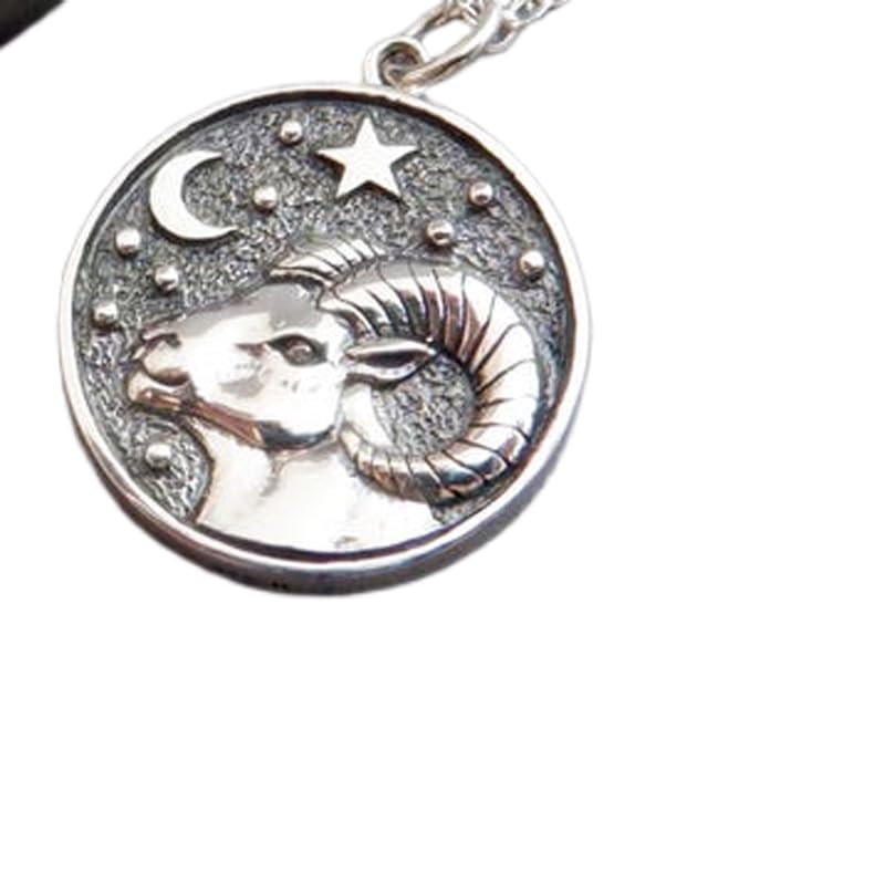 Collar de Aries en plata de ley 925. Signo zodiacal del carnero. Símbolo astrológico. Diseño de Marte de doble cara. Joya con dije de moneda | Con cadena de 45 cm | Chapado en plata | L_PN_0255