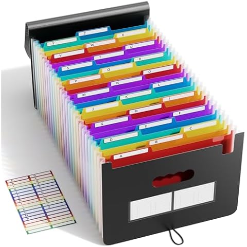 ABC life 26 Pockets Accordian File Organizer Keeper/Expanding Filling Box Letter A4 Size/Expandable File Folder/Plastic Accordion Document Paper Bill Receipt Organizer with A-Z Alphabetical Tabs Cover