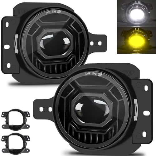 Image of 4 Inch Round LED Fog Lights for 2018-2025 Jeep Wrangler JL JLU & Jeep Gladiator JT, 60W White Amber Fog Lamps with 2 Pair Mounting Brackets, Front Bumper Off-road Fog Light for Jeep Accessories