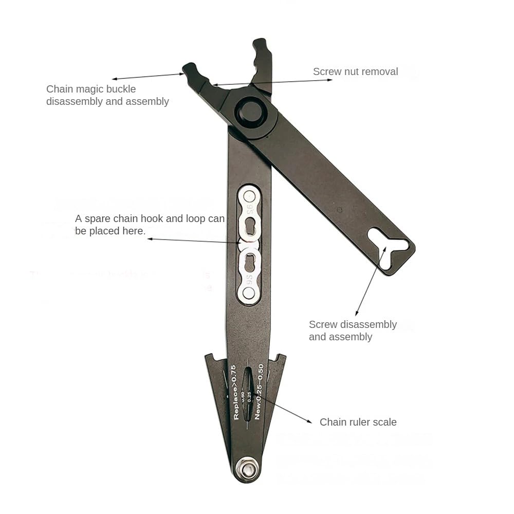 CATAZER Bicycle Chain Checker Aluminum Alloy Bike Chain Tool Durable Multi Functional Chain Repair Tool Compatible with Most Bicycle Chains (black)