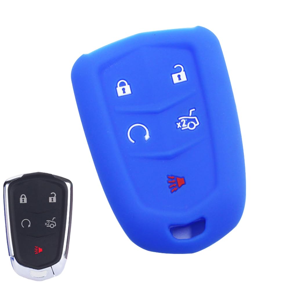 ECOiNVAfor Cadillac Gladiator Wrangler Rubicon Silicone Car Key Shell Case Cover Holder (Blue)