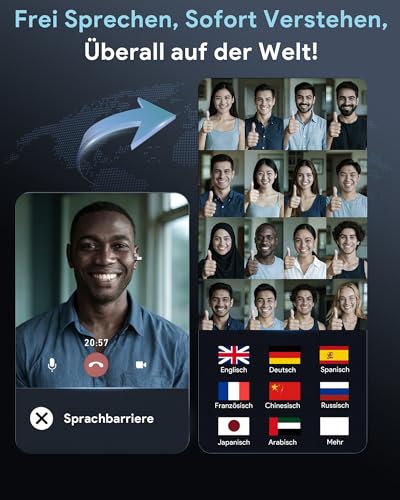 Boytond Ki Übersetzer Kopfhörer, Ai Kopfhörer Übersetzer Echtzeit als Mobiler Übersetzungskopfhörer mit 164 Sprachen, Live Übersetzen für Meetings, Reisen und Business, Titan Schwarz