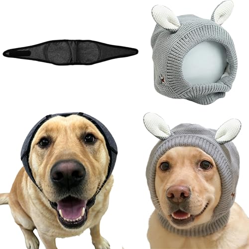 Image of Dog Ear Muffs Noise Protection Quiet Ears for Dogs | Anxiety Barking Snood for Noise 2PCS Ear Hearing Earmuffs Fireworks Protection Anti Anxiety Dog Hat Large Dog (Grey+Grey)