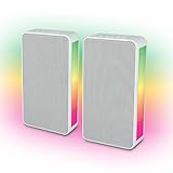 InnoVibe Wall-Mounted Bluetooth Speaker with RGB Light, 10W Wireless Garage Audio System, Outdoor Powered Speakers for Patio, Backyard, or Movie Projector Setup, White, (2 Pack)