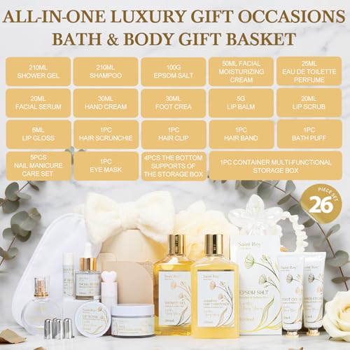 Image of Mothers Day Gifts for Women, 23Pcs VANILLA & YLANG YLANG Spa Gift Basket for Women, Face Skin Lip Care, Bath & Body Set, Self Care Kit, Facial Cream, Birthday, Christmas, Valentines, Anniversary