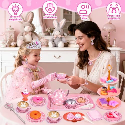 Image of Hohosunlar Tea Party Set for Little Girls 3-5 6-8, Princess Dress Up Toys