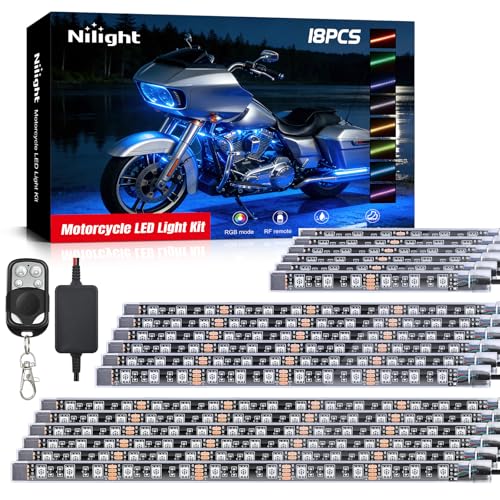 Image of Nilight 18PCS Motorcycle RGB LED Light Kits with RF Wireless Remote | Multi Color Atmosphere Neon Accent Lights Lamp Waterproof for Harley Davidson Honda Kawasaki Yamaha Suzuki