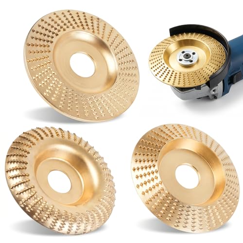 3PCS Wood Carving Disc Set for Angle Grinder Grinding Shaping Sanding Wheel Attachments for Woodworking Polishing and Surface Finishing (Gold)
