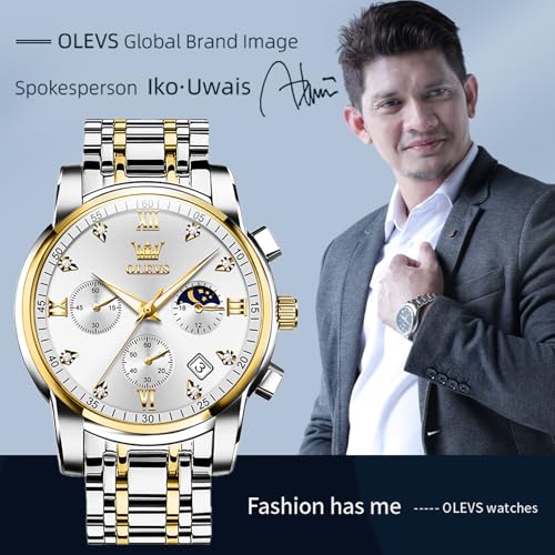 Image of OLEVS Men's Analog Watch Multi Color Business Stainless Steel Waterproof Luminous Quartz Watch Luxury Leisure Date Simulation Original Bowl Watch (In-2858- Multicolor White ?)