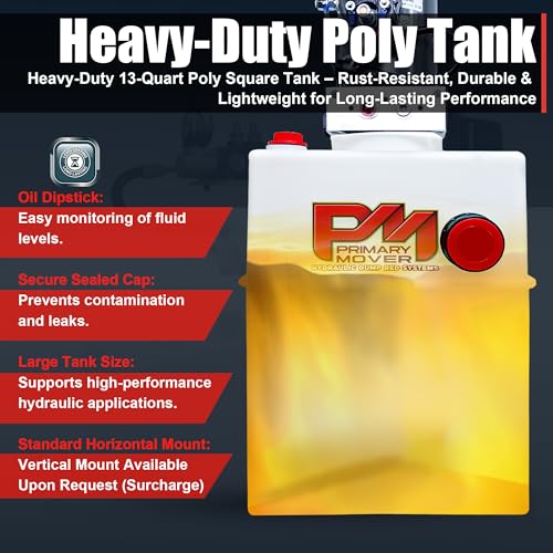 KTI 12Vdc Single Acting Hydraulic Pumps with |Poly Reservoirs| for Dump Trailer - Hydraulic Power Unit - Dump Trailer Pump (Single Acting, (13 Quart Square) (DC-45598-13SP)