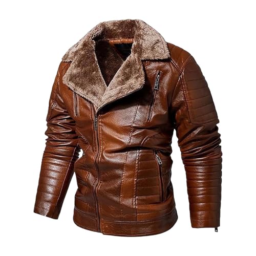 Generisch Chaqueta de cuero para hombre vintage: chaqueta de moto forrada de forro polar chaqueta de piel sintética chaqueta de motorista de corte ajustado chaqueta de invierno ligera chaqueta de