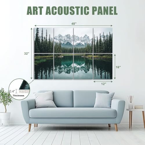 Pack de 8 Paneles Acústicos Decorativos con Diseño de Montañas y Árboles, Absorbentes de Sonido de Fibra de Poliéster, 48"x32" miniatura 2